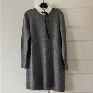 Gray Sweater Dress with White Collar and Black Bow